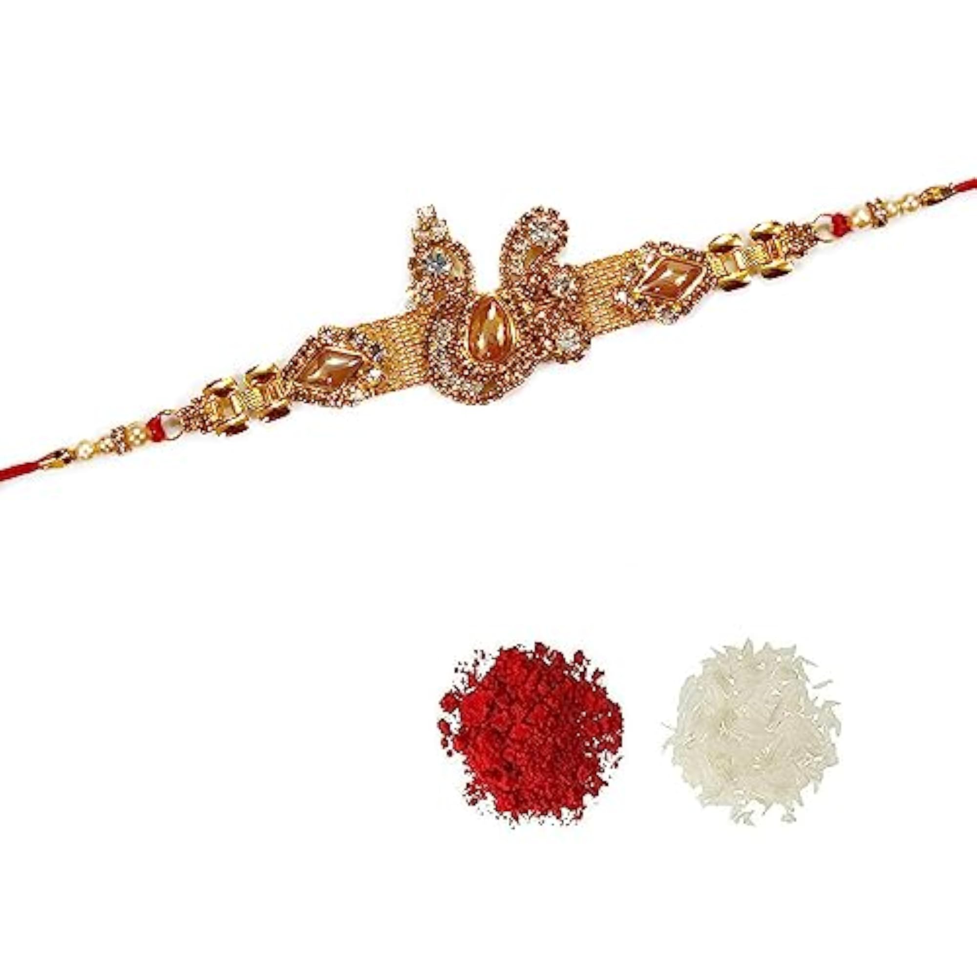 Diamond Studded Kundan Peacock Rakhi for Brother and Kids