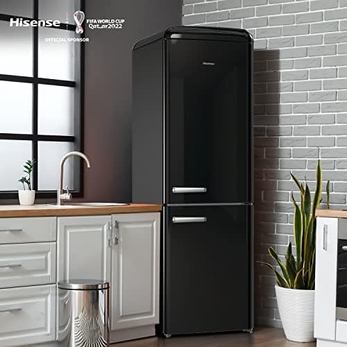Hisense RB390N4RBDUK Retro Freestanding Fridge Freezer, Black