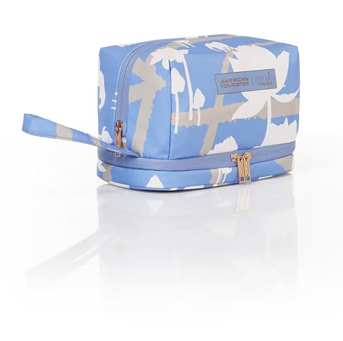 Image of American Tourister x Love Child by Masaba Cosmetic Pouch for Women | Durable Polyester Travel Makeup Bag | Stylish Organizer for Cosmetics, Toiletries & Accessories /Washable Pouch for Daily Use- Blue