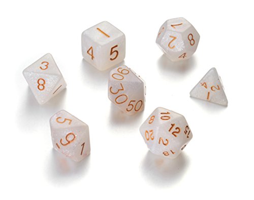 REINDEAR 7 Die Polyhedral Role Playing Game Dice Set with Velvet Pouch (Flash Powder White)