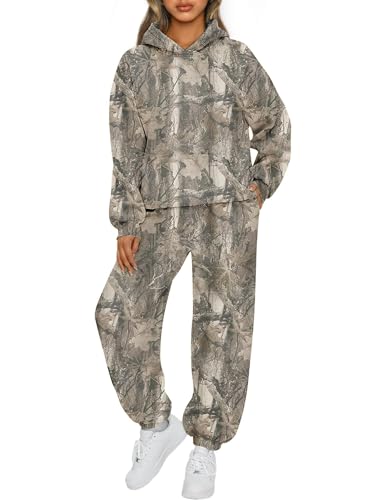 Camo Sweatsuits for Women 2 Piece Outfits Maple Leaf Print Hoodie Sweat Sets Pants Camouflage Tracksuits Lounge sets