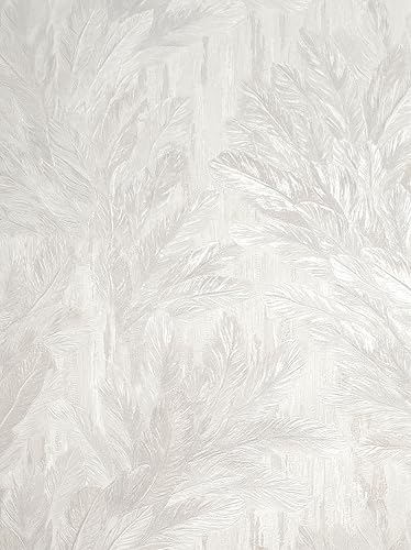 Vymura M95693 Gianni Feather Heavyweight Vinyl Wallpaper, Warm Ivory