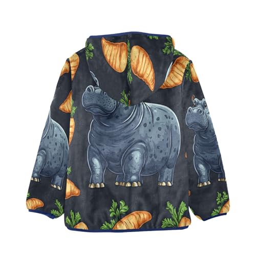 Hippo Surrounded by Carrots Toddler Fleece Jacket Girl Boys Hooded Fleece Jacket Coat Warm Outwear Zip-up 3-10T2