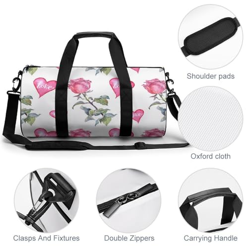 Sac de voyage fleur rose et amour pour camping randonnée et escapades de week-end