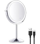 Mokoze Lighted Makeup Mirror, Rechargeable Stand Up Mirror, 8" Double Sided 1X/10X Magnification ...
