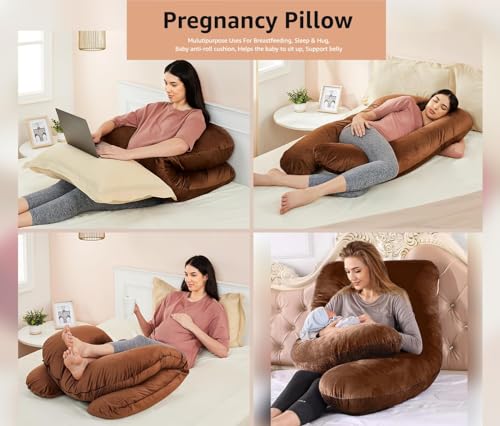 Image of Amazon Basics Full Body Pregnancy Pillow for Maternity,Baby Nursing,Full Body Support-Abdomen,Hip,Spine,Neck&Leg Support Cushion| Perfect Baby Shower Gift | U-Shaped-Washable Cover with Zip - Brown