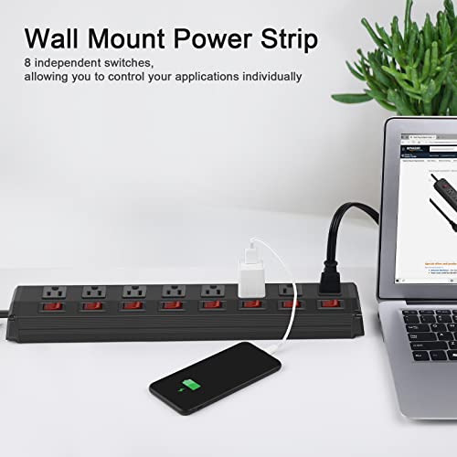 Metal Power Strip Individual Switches 8 Outlets, Heavy Duty Power Strip Surge Protector For Appliances, 6 Ft Extension Cord Strip, 1200J Surge Protector 15A 120V 1800W. #TOP5