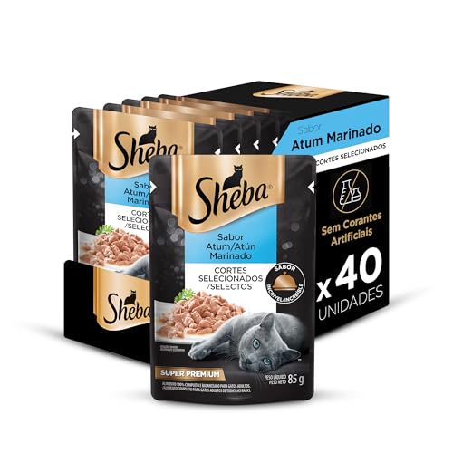 Pack Ração Úmida Sheba Sachê para Gatos Adultos Sabor Atum Marinado 85g - 40 unidades