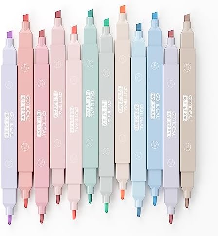 GOTIDEAL Miramar Aesthetic Cute Pastel Highlighters Set, Dual Tip 12 Pack No Bleed Bible Highlighters Pen For Office Journal, School Study Accessory Supplies