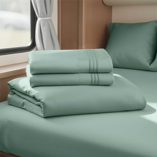Image of Nestl Sage Green Short Queen Sheets for RV, Hotel Luxury RV Queen Sheets Set, 4 Piece Fitted Bed Sheet Set and Pillowcases, Super Soft, Wrinkle-Free, and Breathable Camper Bedding