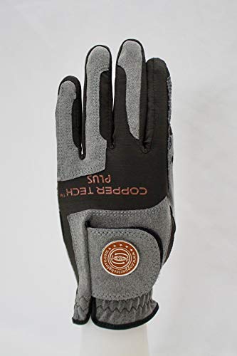 Copper Tech Plus Men's Golf Gloves One Size Fit Most Worn On Right Hand (Charcoal/Grey, Xx-Large) #TOP2