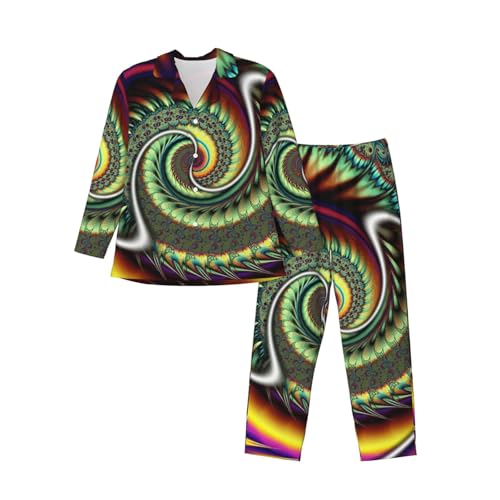 Meditative Colorful Pattern Mens Pajamas Set Button Down Sleepwear Set Long Sleeve Loungewear With Pockets3