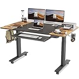 FEZIBO Dual Motor Height Adjustable Electric Standing Desk with Keyboard Tray, 63 x 24 Inch Sit Stand Table with Splice Board, Black Frame/Rustic Brown and Black Top
