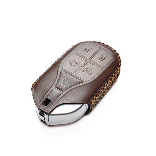 Image of Vitodeco Genuine Leather Smart Key Fob Case Cover Protector with Key Chain Clip - Compatible for Maserati Ghibli, Levante, Quattroporte - Remote Start, Brown