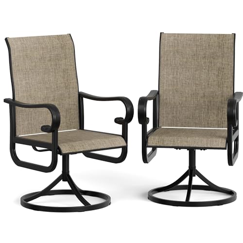 Patio 360°Swivel Chairs Set of 2，Outdoor Rocking Dining Chairs with All-Weather Textilene Fabric, Deck Rocker Seat with High Back for Backyard, Poo