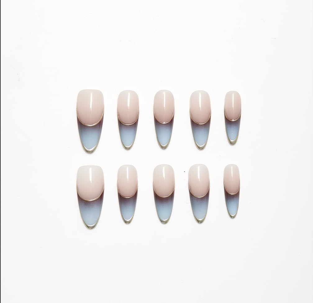 Blue Ombre French Tips Nails| Almond Press On Nails | Handmade Gel Nails | Y2K Press on Nails | Acrylic Press on Nails | Stick on Nails | Gift for Her (Blue(SIZE=S), 1)