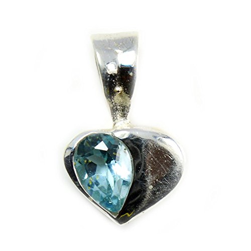 Pendentif cœur en argent 925 serti d'une topaze bleue poire cadeau anniversaire