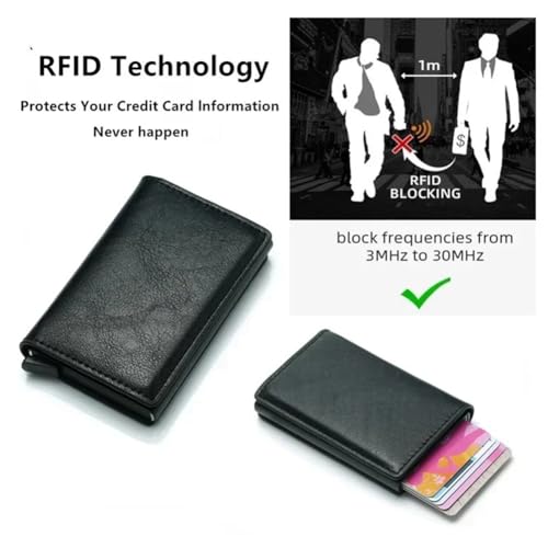 Leather Slim Card Holder RFID Blocking Credit Card Wallet Black Cards Case Holder Front Pocket for Men,Black3