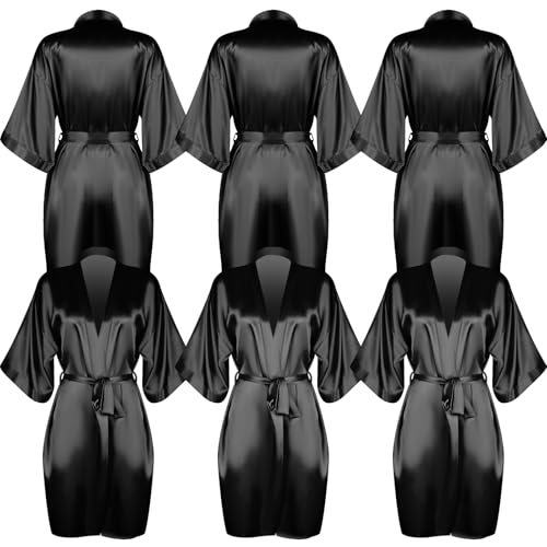VAIPI 6 Pcs Bridal Bridesmaid Robes Women Silky Satin Robe V Neck Kimono Birthday Sleepwear Spa Bathrobe Sleepover Party Robe