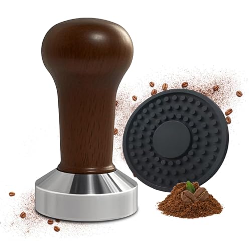 51mm Coffee Tamper with Wooden Handle & Silicone Mat – Professional Espresso Tamper Barista Tool for Perfect Espresso Shots – Durable Metal Base, Coffee Accessories