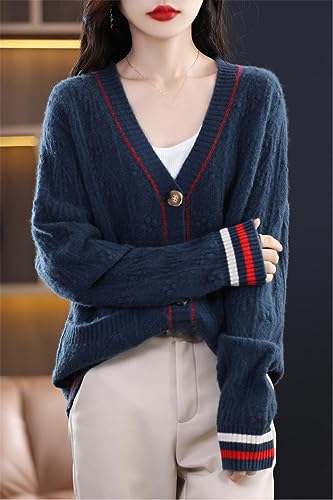 Women's Cashmere Cardigan Sweater Knitted Autumn Winter Solid Color Long Sleeve Jacket4