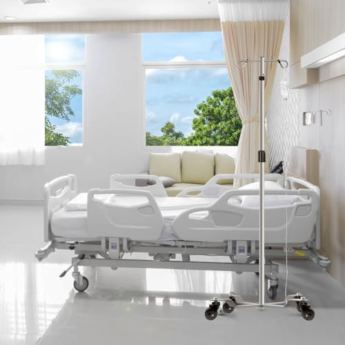 IV Poles IV Stands 2 Hooks 4 Legs Portable Rolling with Stainless Steel Adjustable Height, 2PCS