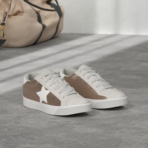 Image of PARTY Women's Fashion Sneaker Lace Up Low Top Comfortable Cushioned Walking Shoes,Podcast,Rose Gold,6.5