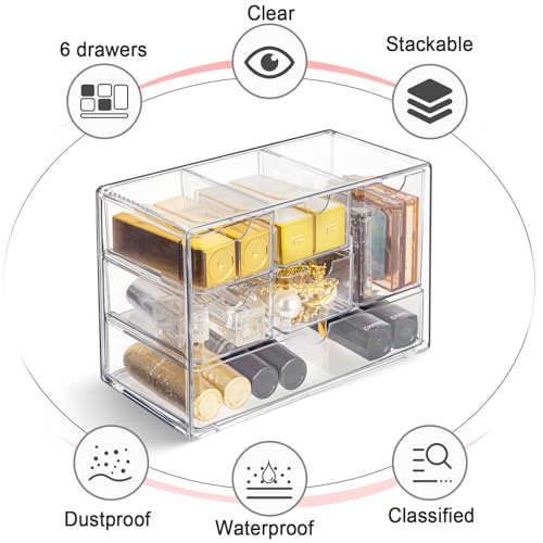 Pequeno organizador de mesa com gavetas, caixa de armazenamento de mesa de plástico transparente, or