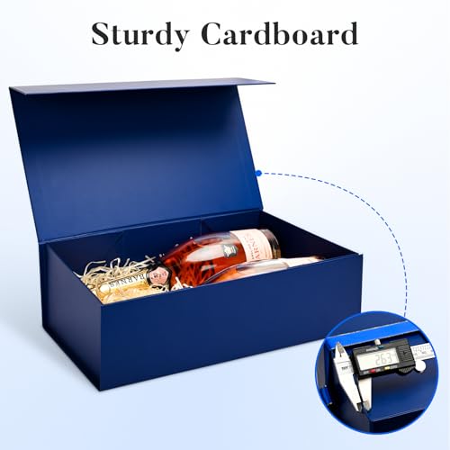 Image of LIFELUM Navy Blue Birthday Gift Box for Men 13.85 x 8.35 x 4.45 inch, Groomsmen Proposal Gift Box for Presents with Lids Ribbon,Card,Shredded Paper Filler