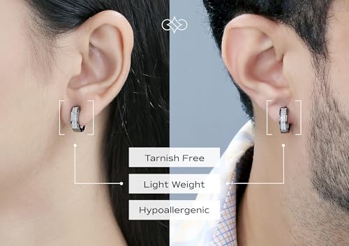 Dazzlingrock Collection 0.12 Cttw Round Diamond Double Row Unisex Hinged Post Hoop Earrings in Black Plated Sterling Silver2