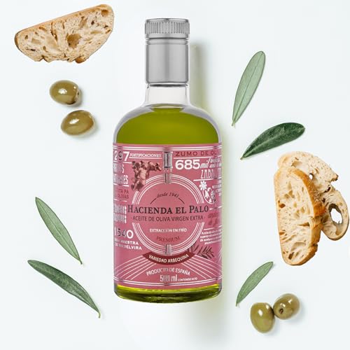 Aceite de Oliva Virgen Extra Arbequina 500 ml Premium by Hacienda el Palo - AOVE de Jaén - Cosecha Temprana - Extracción en Frío - Suave y Afrutado - Ideal para Tostadas, Ensaladas y Cocina Gourmet
