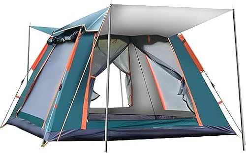 4-Person Instant Pop-Up Camping Tent, Dark Green, Polyester, 3-Season, Mesh Windows, UV and Weather-Shade Canopy