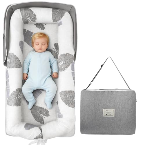 Baby Nest Pod for Newborn - Foldable Baby Nest Pillow with Adjustable U-Shaped Bumper,Portable Toddler Travel Bed Converts into Backpack,New Born Baby Essentials for Boys and Girls 0-24 Months