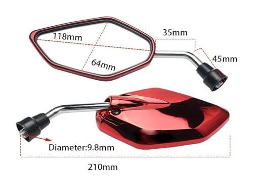 Espejo retrovisor de motocicleta universal ajustable para scooter rojo 5