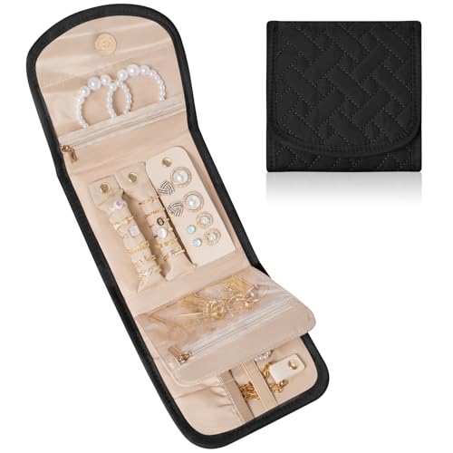 Image of Travel Jewelry Holder Organizer Case, Foldable Jewelry Storage Bag, for Necklaces Rings Earrings Bracelets, Small, Black