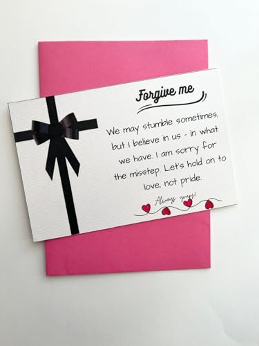 Forgive Me Apology Card with Envelope – Romantic Sorry Card for Him or Her – Love and Relationship Reconciliation Gift – Elegant Design with Heart Accents