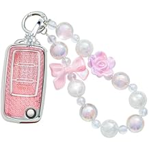 Pangpai Pink Key Fob Cover for VW Volkswagen Jetta Golf Polo MK7 Passat Beetle Smart Key TPU Keys Case Shell Protector with Keychain Lanyard Girly Women Cute