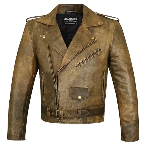 Bohmberg Herren Lederjacke Anilinleder Rockabilly Chopper Retro Biker Leder Jacke Rocker Brandostyle (M)