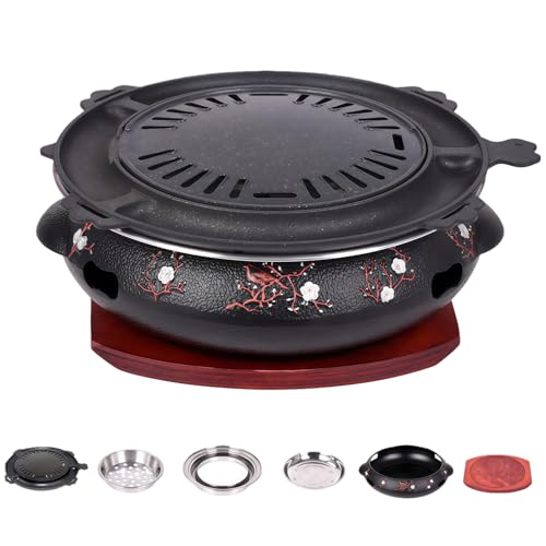 Quxxuol バーベキューグリル 焼肉プレート バーベキューコンロ 焚き火台 卓上七輪 木炭ストーブ 卓上調理器 鋳鉄製 防錆 お手入れ簡単 耐高温性 焼き皿付き 多機能 家庭用業務用 (平らグリルパン)