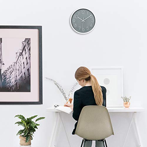 Rysunle 12 Inch Modern Wall Clock, Silent Non-Ticking Decorative Battery Operated Wall Clocks For Living Room, Office, Bathroom, Kitchen, Thicken Plastics Frame Glass Cover (Gray) #TOP7