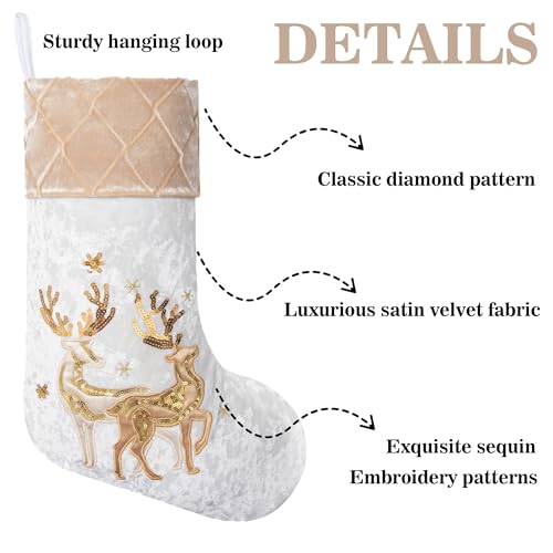 LUBOT Conjunto de 4 meias de Natal 2024 bordadas de 50,8 cm, lareira tradicional de Natal, decoração