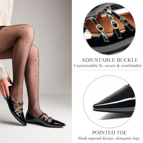 CouieCuies Women Mary Jane Flats Pointed Toe Ballet Shoes with Buckle Comfortable Mary Janes Dressy Flats Adjustable Strap3