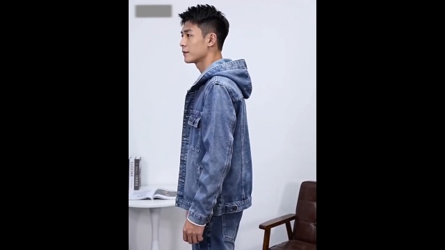 JEKE-DG Hoodie Jean Jacket for Men Long Sleeve Distressed Trucker