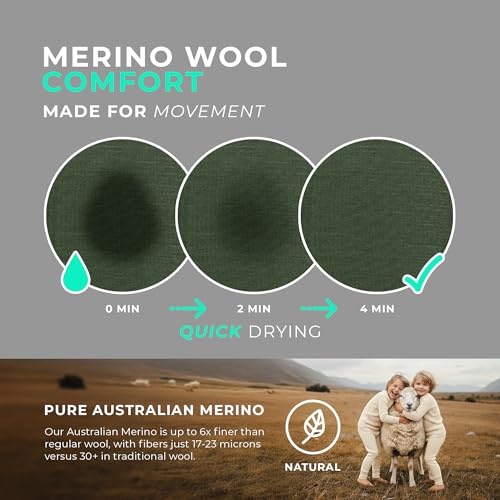 menique 100% Merino Wool Long Sleeve Top & Bottoms Leggings - Kids Thermal Base Layer Set, Breathable Girls & Boys Football Skins for Sports, Skiing, Outdoors, Sleeping (Dark green, 158-164cm) - Image 6