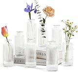 🌴 【VINTAGE DESIGN】Sie erhalten 8 Glasknospen Vase, jede kleine Vase ist mit einem geätzten Muster verziert, das die Attraktivität weiter erhöht. Sie sind vintage und dennoch elegant und können für jeden Anlass verwendet werden, von elegant bis schlicht und lässig. Sie werden schöne Dekorationen für eine Fensterbank, einen Esstisch oder einen Hochzeitstisch machen.