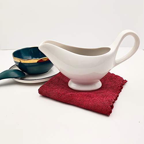 1 Pack Porcelain Gravy Boat , 11 Oz Easy Pour White Gravy Boat For Salad Dressings, Milk,Broth, Creamer Microwave & Dishwasher Safe #TOP1