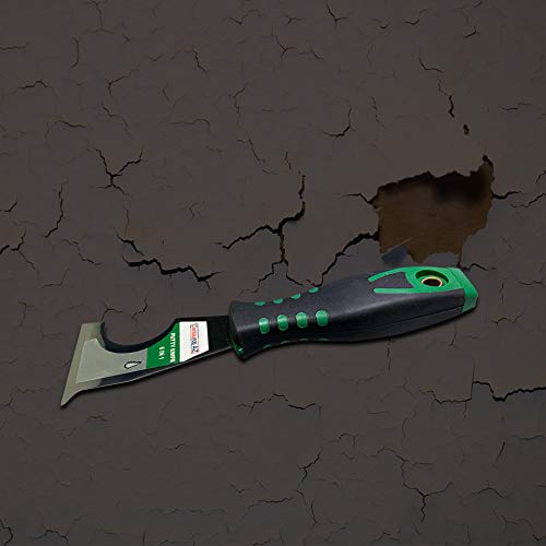Centaurus AZ Putty Knife 6-in-1 Multi-tool Straight Scraper, Roller Cleaner, Gouger, Nail Puller, Can Opener, Screwdriver, Durable Handle with Hammer End, and Rigid Carbon Steel Blade, 2.5 Inch