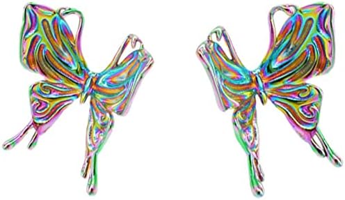 Butterfly Shape Seven-Rainbows Laser Resin Plastic Handmade Clip-on Ear Cuff Stud Earrings for Womens Model Dance Perform (Multicolors)