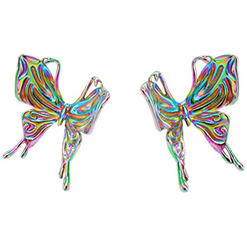 Butterfly Shape Seven-Rainbows Laser Resin Plastic Handmade Clip-On Ear Cuff Stud Earrings For Womens Model Dance Perform (Multicolors) #TOP18