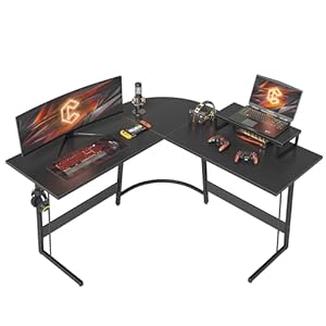 Cubiker Gaming Tisch 120x120x75cm, Schreibtisch mit Monitorständer, Eckschreibtisch, Gaming Schreibtisch L Form, Computertisch, Schwarz